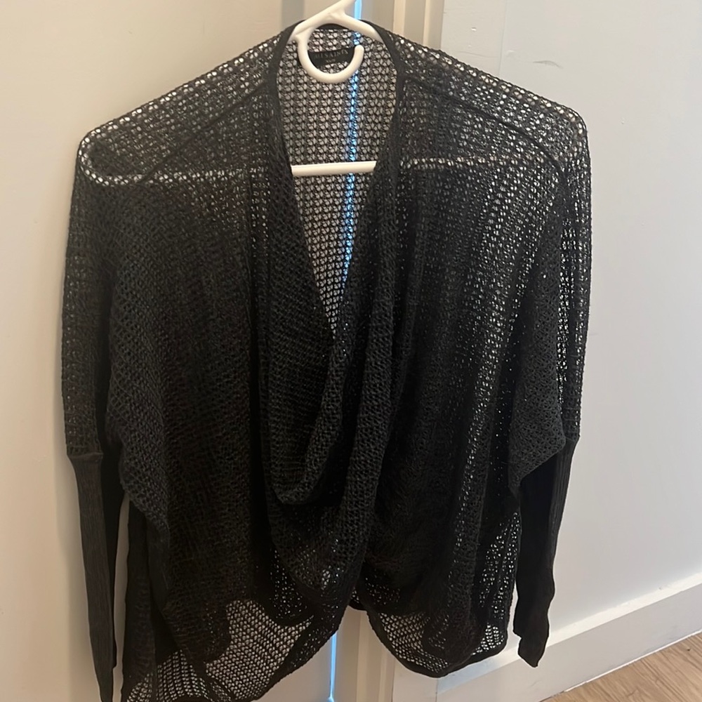 AllSaints Knitted Mesh Cowl Neck Blouse
